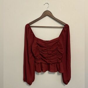 Shinestar Burgundy Ruched Party Feminine Balletcore Blouse MEDIUM